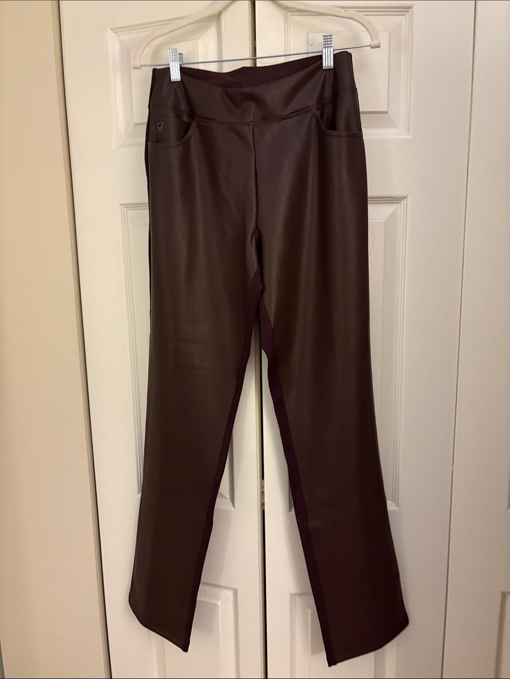 Belle by Kim Gravel Chocolate Brown Faux-Leather Straight-Leg Pants